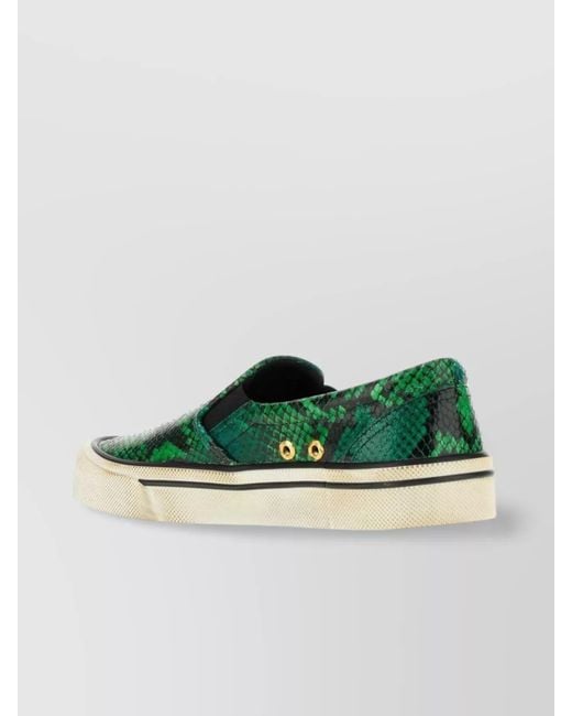 Bally Green Leather Printed Slip-On Sneakers for men