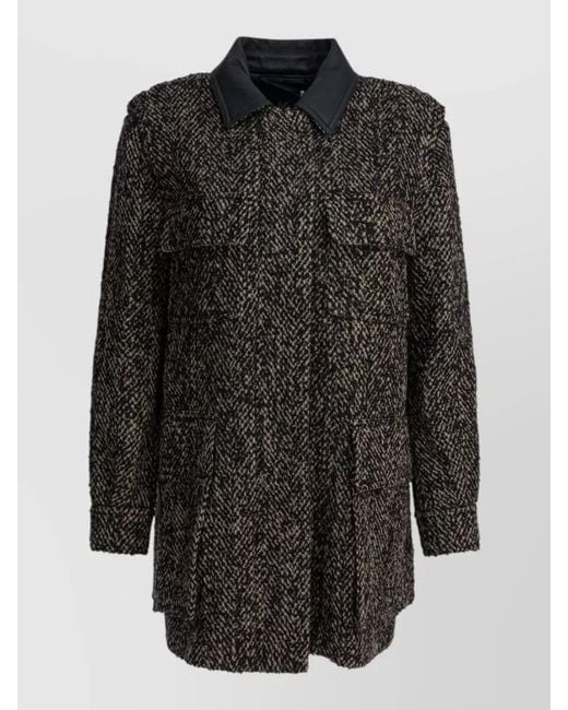 Max Mara Black Longline Jacket Contrast Collar Front Pockets