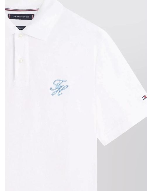 Tommy Hilfiger White Script Logo Polo Shirt Short Sleeves for men