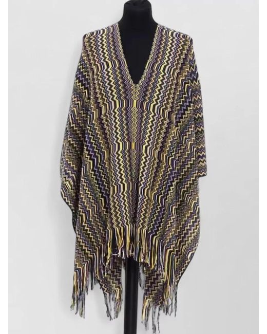 Missoni Multicolor Wool Zigzag Knit Fringed Poncho