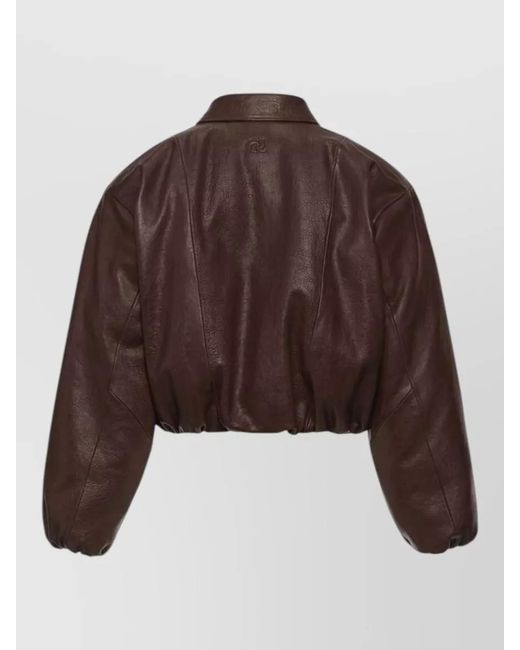 Magda Butrym Brown Sheepskin Cropped Bomber Jacket Collared Neck