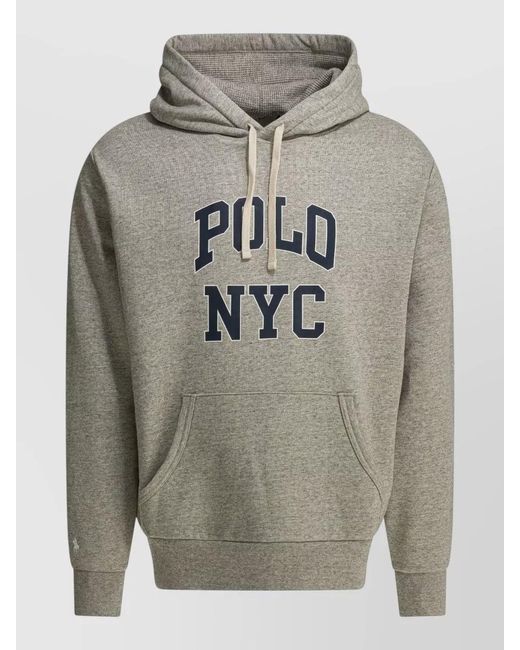 Polo Ralph Lauren Gray Logo Hooded Sweatshirt Drawstring Hood Pocket for men