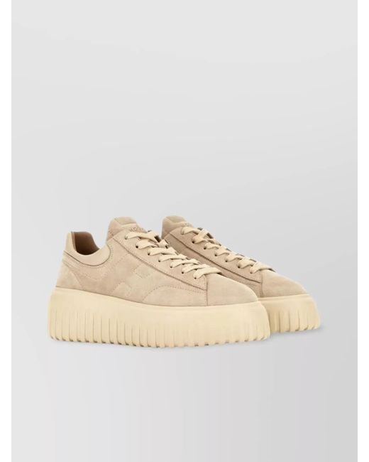 Hogan Natural Suede Platform Sneakers Round Toe