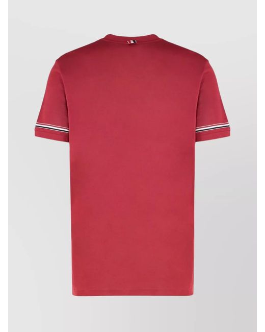 Thom Browne Red Ribbed Crew Neck Short-Sleeve Cotton T-Shirt for men