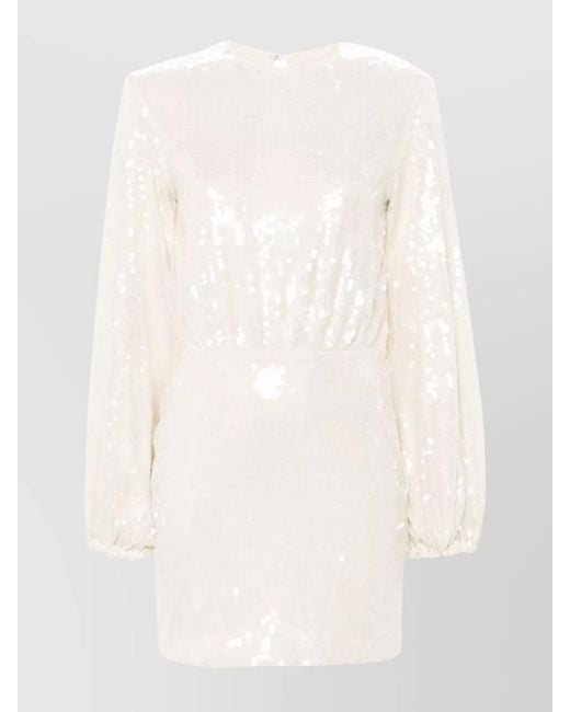 ROTATE BIRGER CHRISTENSEN Natural Sequin Embellished Puff Sleeve Mini Dress