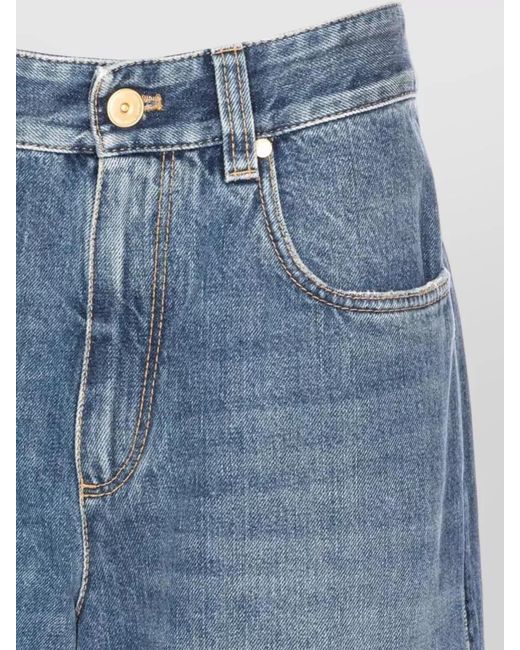 Brunello Cucinelli Blue Denim Trousers Contrast Stitching Belt Loops Pockets