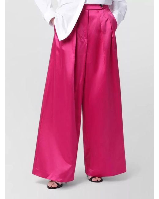 Dries Van Noten Pink High Waist Satin Wide Leg Trousers