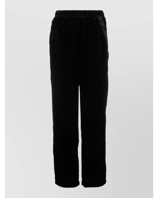 Gold Hawk Black Velvet Lounge Trousers Straight Leg Pockets