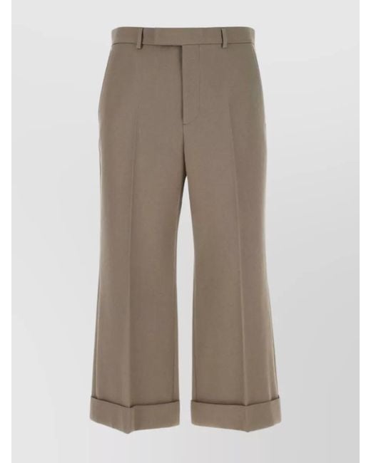Gucci Natural Wool Wide-Leg Cropped Trousers for men