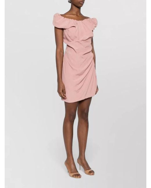 Vivienne Westwood Pink Ruched Mini Dress With Sculptural Off-Shoulder Neckline