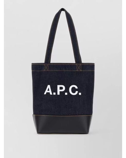 A.P.C. Black Denim Leather Axelle Shopper Tote Bag
