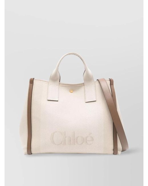 Chloé Natural Canvas Tote Featuring Leather Trim