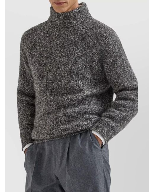 Brunello Cucinelli Gray Cashmere Silk Turtleneck Long-Sleeve Jumper for men