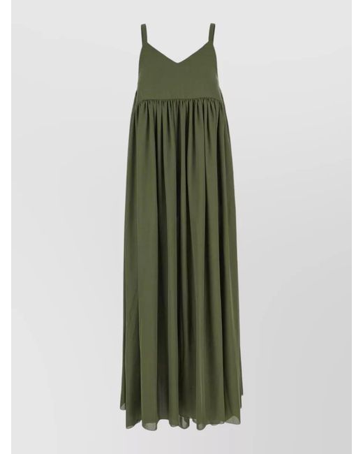 Ballantyne Green Pleated Polyester Dress Spaghetti Straps Neckline