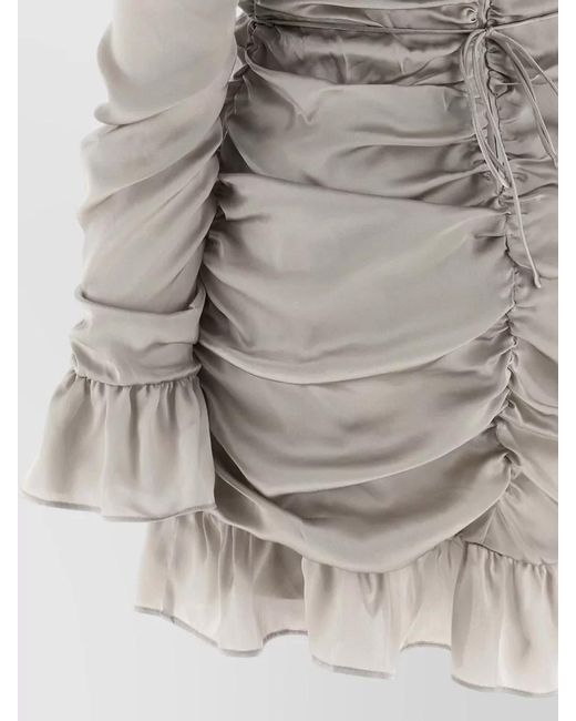 ROTATE BIRGER CHRISTENSEN Gray Mini Dress Long Sleeves Bow Ruched Hem