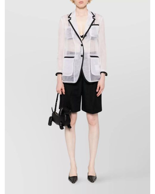 Thom Browne White Silk Semi-Sheer Organza Blazer