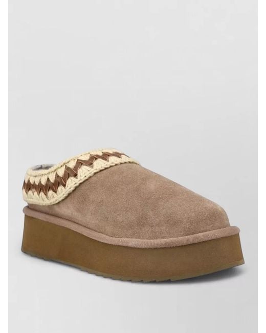 Mou Brown Suede Crochet Platform Mules