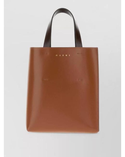 Marni Brown Leather Museo Tote Bag Dual Tone Handles