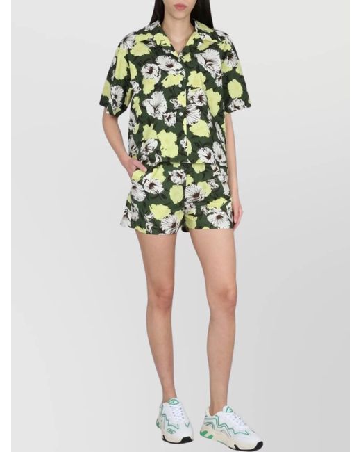 MSGM Green Cotton Elastic-Waist Short Shorts