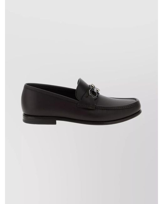 Ferragamo Black Round Toe Loafers Featuring Metallic Buckle for men