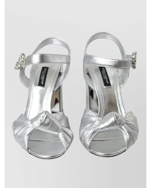 Dolce & Gabbana Gray Leather Crystal-Embellished Knotted Ankle-Strap Sandals