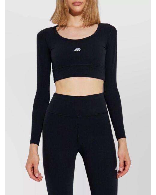 Balenciaga Blue Logo-Print Cropped Long-Sleeve Top