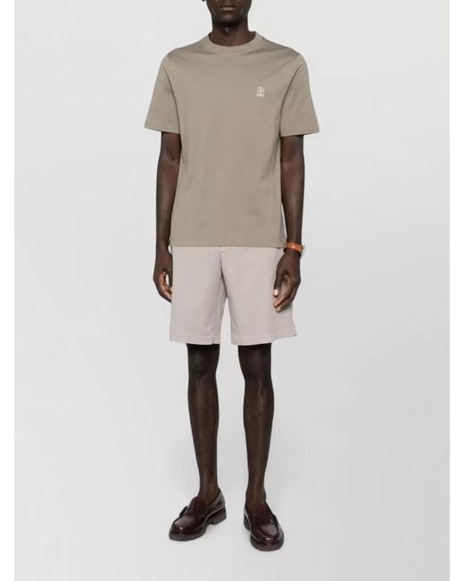 Brunello Cucinelli Natural Cotton Logo-Embroidered Crew-Neck T-Shirt for men