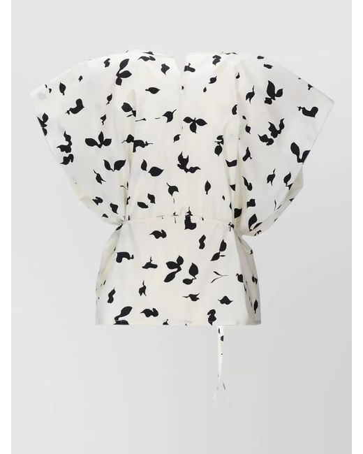 Alysi White Top Ribbon Detail Abstract Print Drawstring
