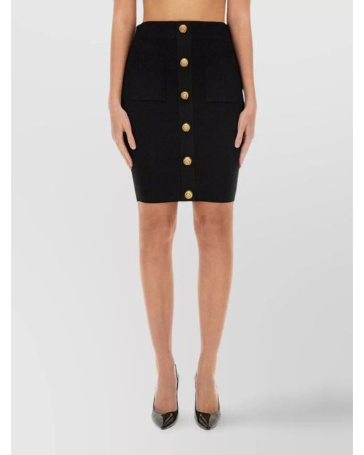 Balmain Black Checked Knit Pencil Skirt
