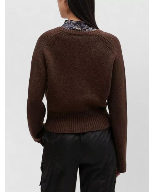 Ganni Brown V Neck Knit Sweater Long Sleeves