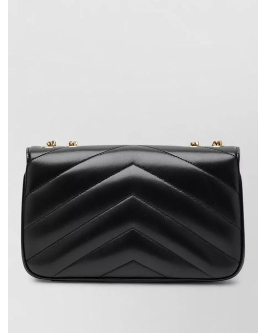 Saint Laurent Black Shoulder Bag Chain Strap Chevron Pattern