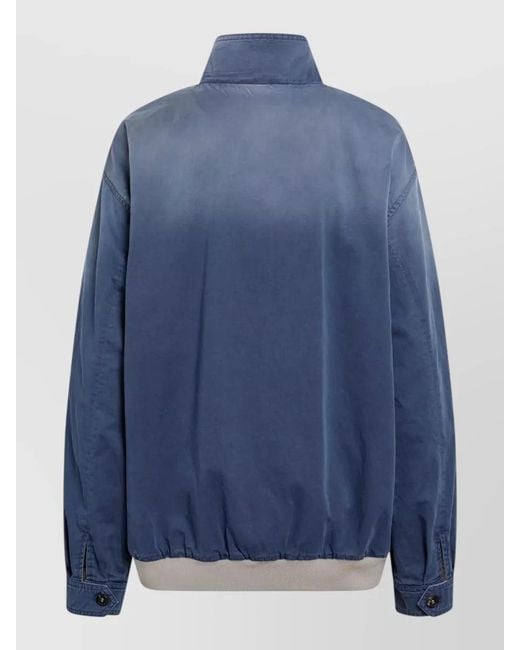 Miu Miu Blue High Collar Jacket Elastic Hem Pockets