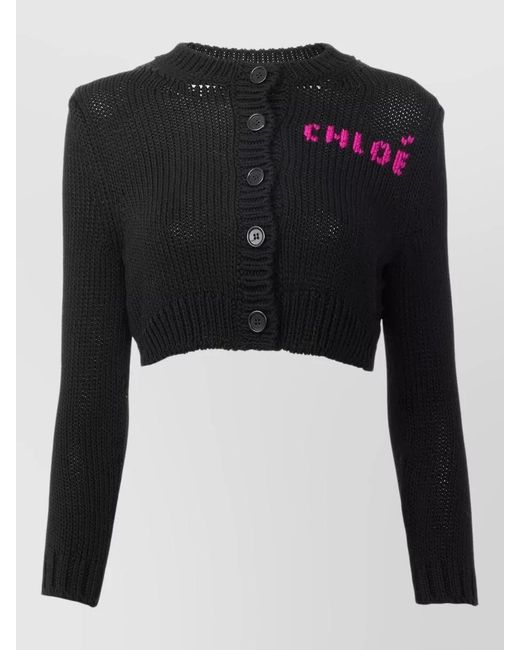 Chloé Black Chunky-Knit Fitted Cardigan