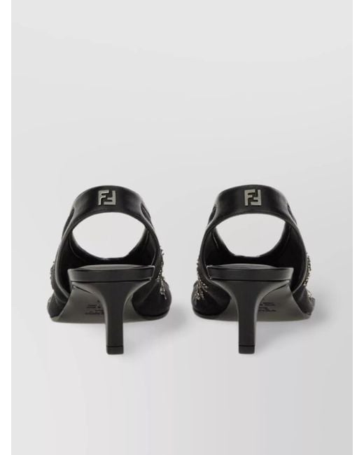 Fendi Black Embroidered Slingback Pumps