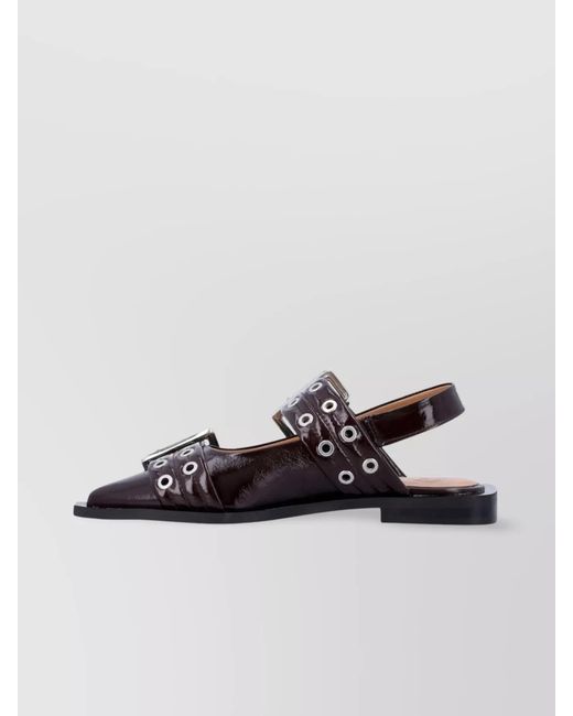 Ganni Multicolor Synthetic Leather Buckle Slingback Ballerina Shoes