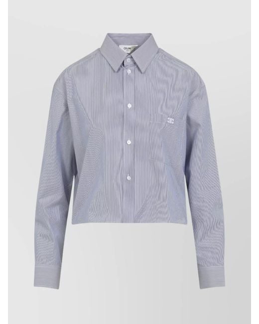 Céline Blue Striped Silk Cotton Cropped Shirt