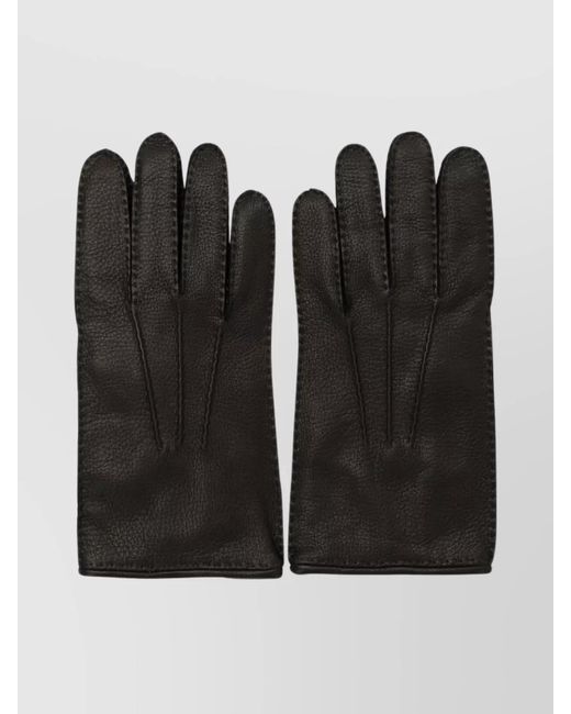 Restelli Black Leather Gloves for men