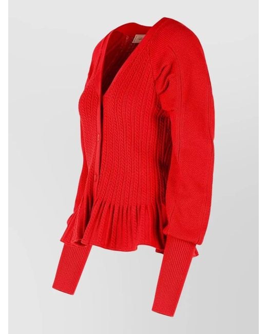 Blumarine Red Ribbed Knit Cardigan