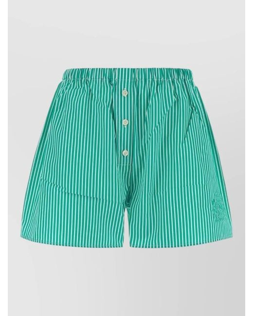 Sporty & Rich Green Poplin Barbara Shorts Striped Pattern Design