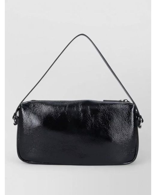 Courreges Black Rectangular Shoulder Bag Glossy Finish Strap
