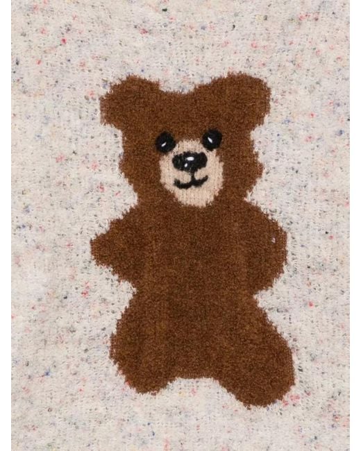 Moschino Natural Relaxed Crew Neck Knit Sweater Bear Motif for men