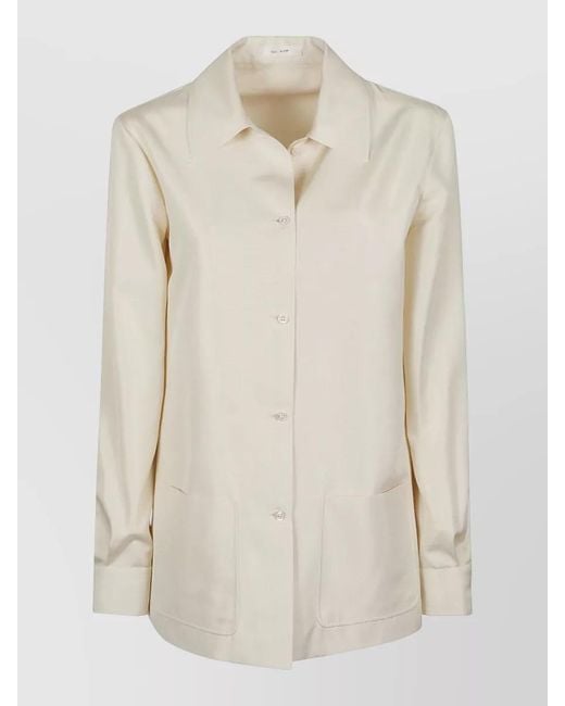 The Row Natural Lucetta Long Sleeve Shirt Jacket Pockets