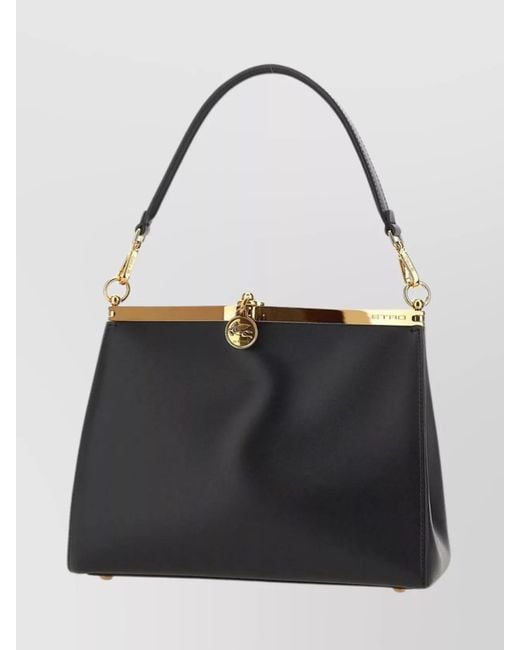 Etro Black Vela Medium Leather Shoulder Bag