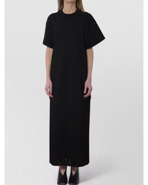 Alaïa Black Maxi Jersey Dress Fringed Hem T Shirt