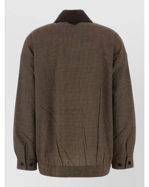 Prada Brown Wool Jacket Check Pattern Long Sleeves Collar