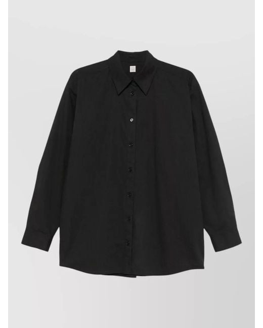 Totême Black Organic Cotton Shirt Long Sleeves Collar