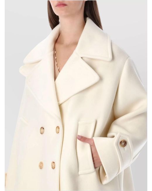 Chloé White Oversized Wool Blend Peacoat Chin Strap Collar