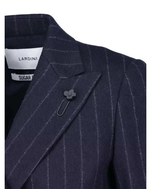 Lardini Blue Double Breasted Pinstripe Blazer Flower Pin