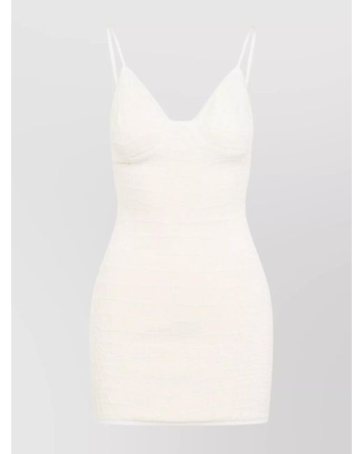 Jacquemus Scala Croc-Embossed Backless Mini Dress in White