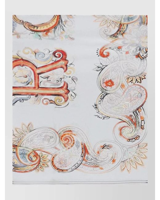 Etro Gray Paisley Pattern Silk Square Scarf Trims
